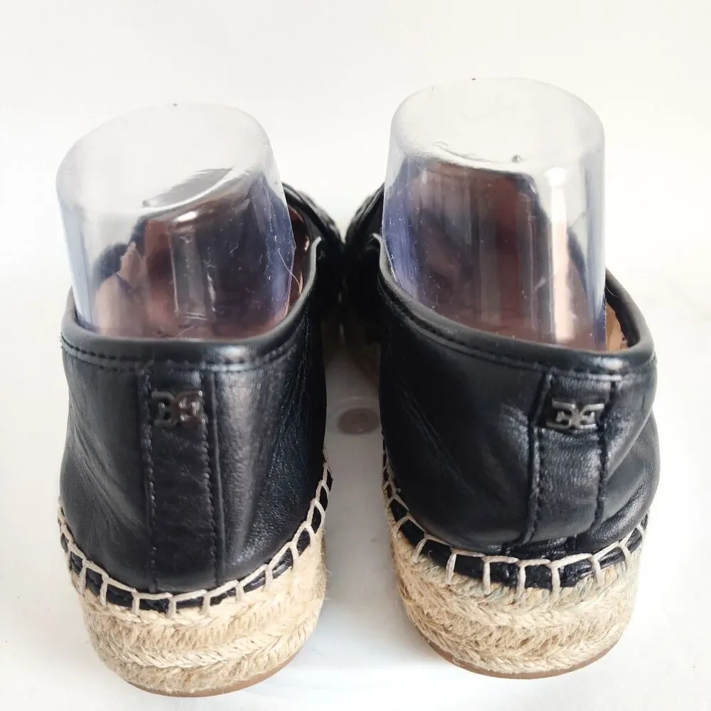 Steve Madden Espadrilles Flats Size 9 Black Woven Leather Slip On Platform Shoes